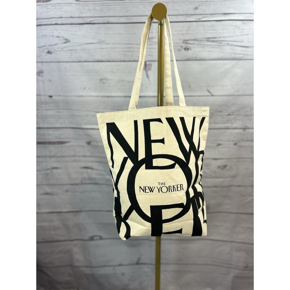 The New Yorker Magazine Beige Black Cotton Canvas Tote Bag 15” X 15”
